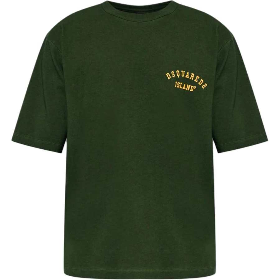 DSQUARED 2 T Shirts Men's Green Crew Neck Moderate Straight Fit