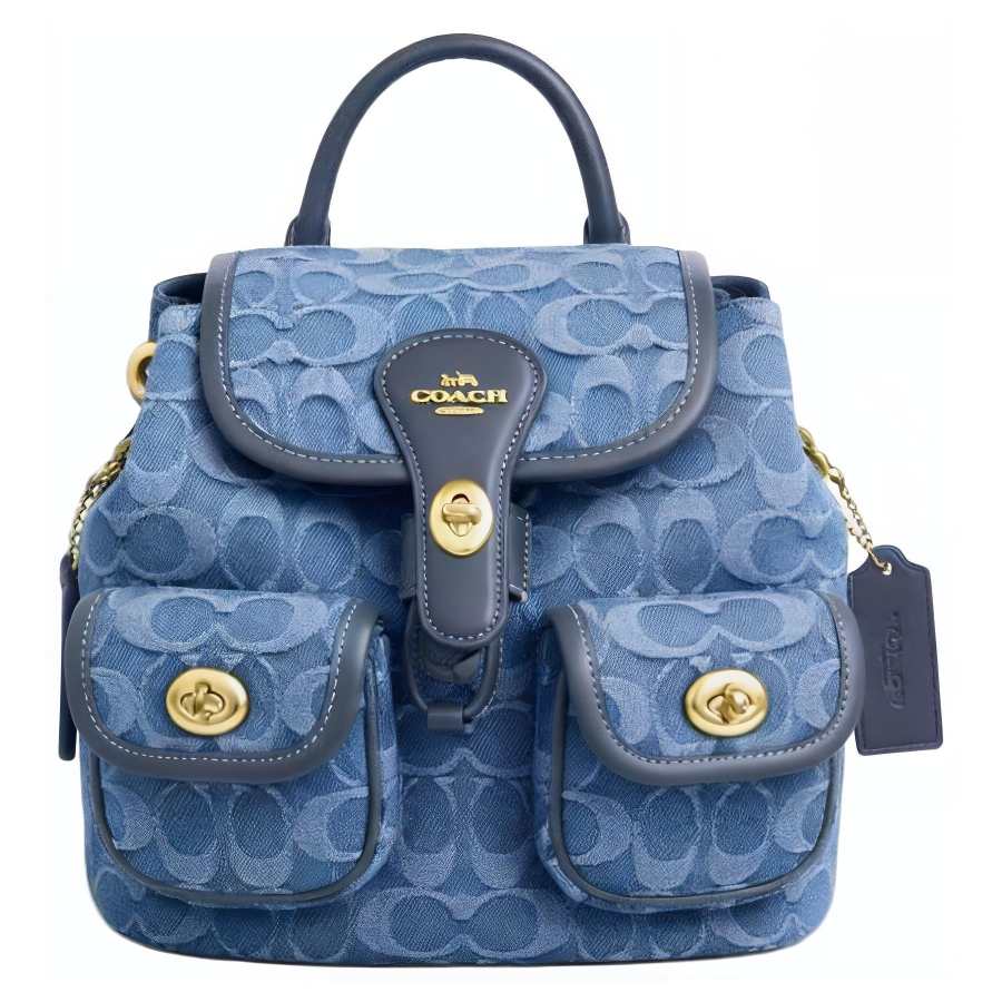 COACH COACH Hadley Fabric, Cow Split Leather Backpack Medium Women's Indigo