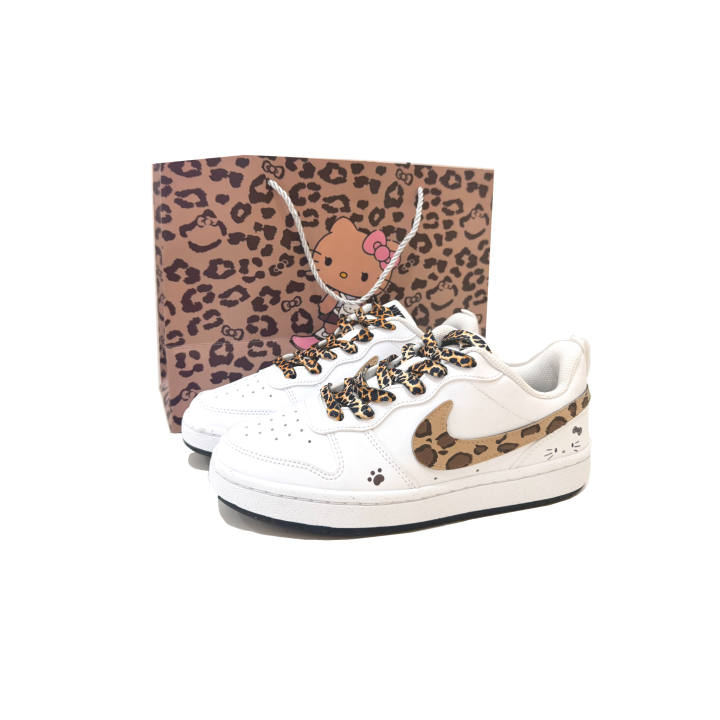 Nike Nike Court Borough Leopard Print Kitten Low top Kids' Skateboarding Shoes White Brown Teenagers