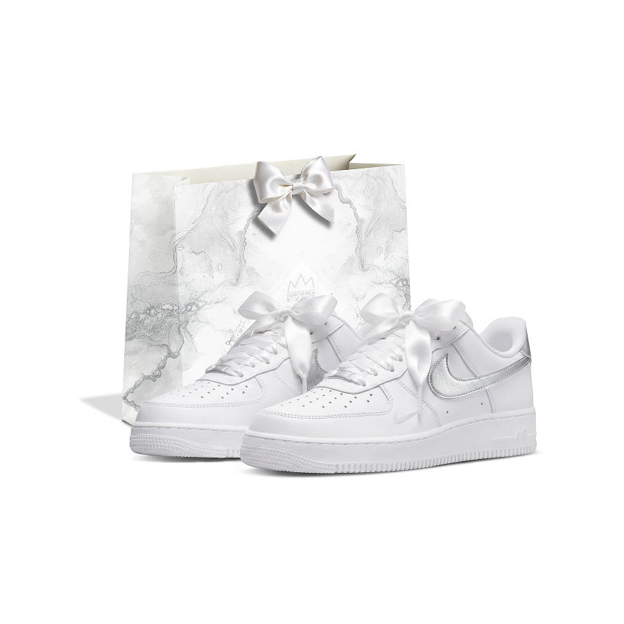 Nike Nike Air Force 1 Shopping Bag Slip Resistant Height Increasing Low top Skateboard Shoes Women's White Silver