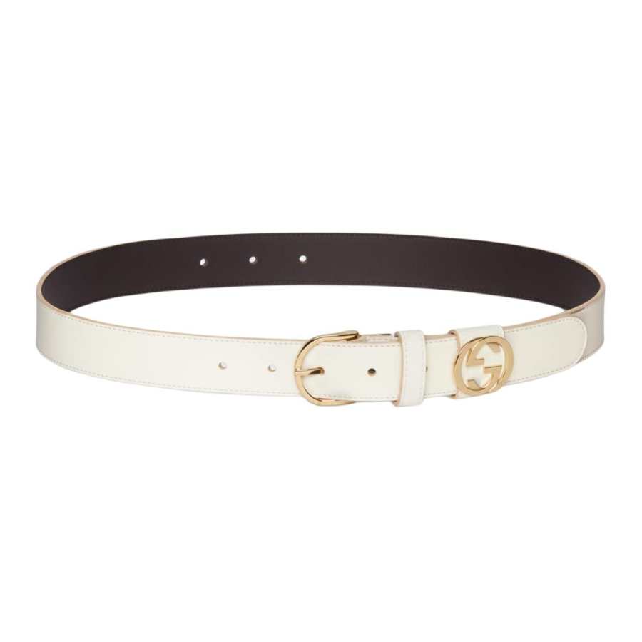 GUCCI GUCCI Leather Belts Women's White Width 3cm