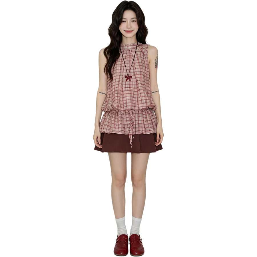 VENICEW Two Piece Skirt Sets Women's Halter Moderate Short Skirt