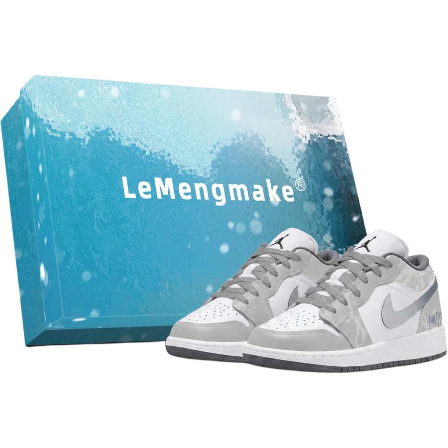 Jordan Jordan Air Jordan 1 Lemon Joy Abrasion Resistant Low top Children's Basketball Shoes Gray Unisex