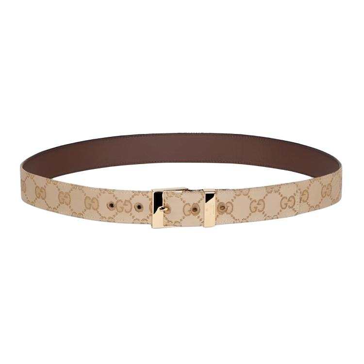 GUCCI GG Canvas Leather Belts Women's Sand/Dark Brown Width 2.79cm