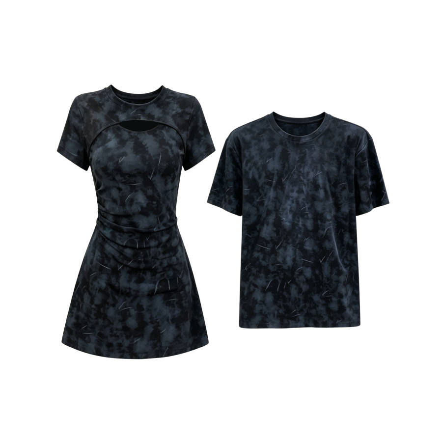 TUSHIFEI Couple Sets Women's Crew Neck Moderate Short Skirt