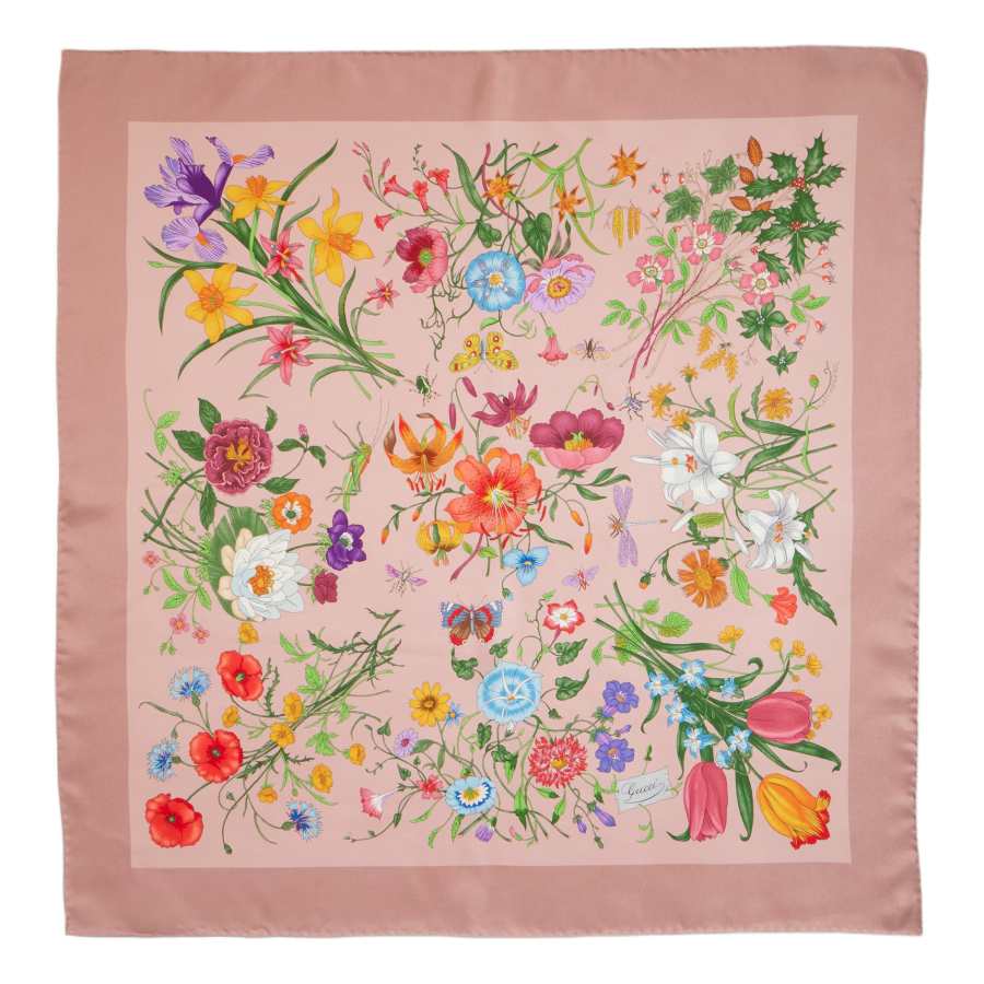 GUCCI Silk Twill Scarves Women's Nude Pink