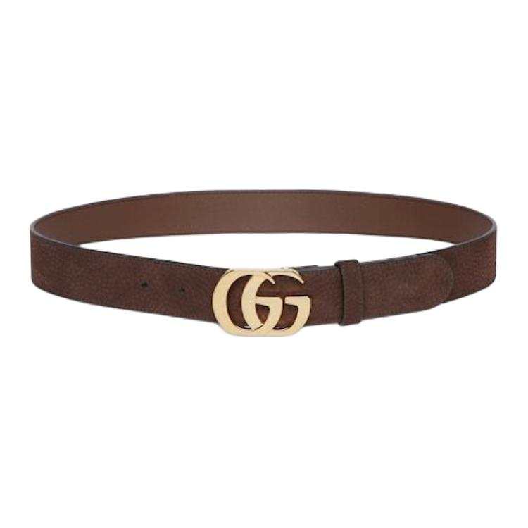 GUCCI GG Marmont Nubuck Leather Belts Men's Dark Brown Width 3.3cm