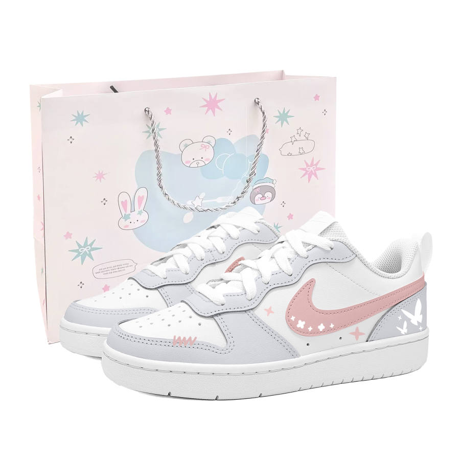 Nike Nike Court Borough Moon Mist Blue Slip Resistant Abrasion Resistant Low top Skateboard Shoes Women's Gray Pink
