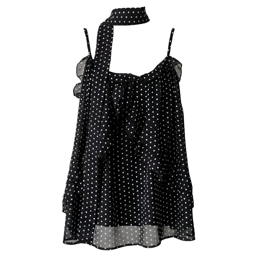 FINDSME GAGA Tank Tops Women's Black Polka Dot Thin Halter Neck