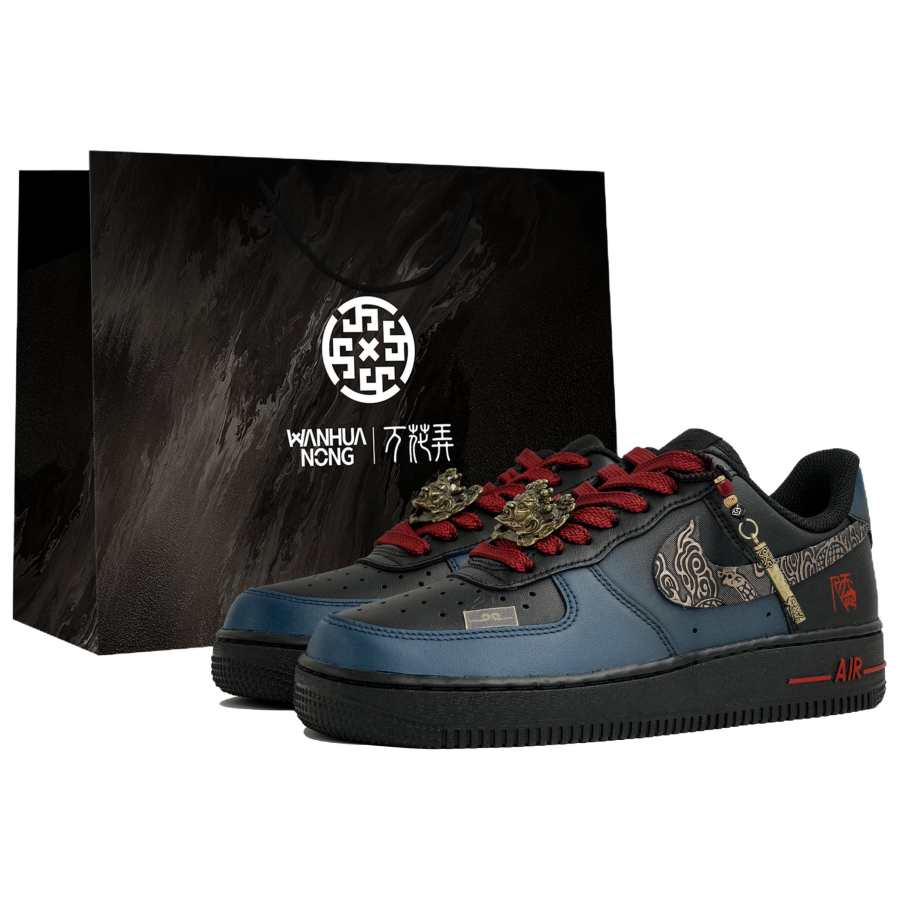Nike Nike Air Force 1 Slip Resistant Abrasion Resistant Low top Skateboard Shoes Unisex Black Gold