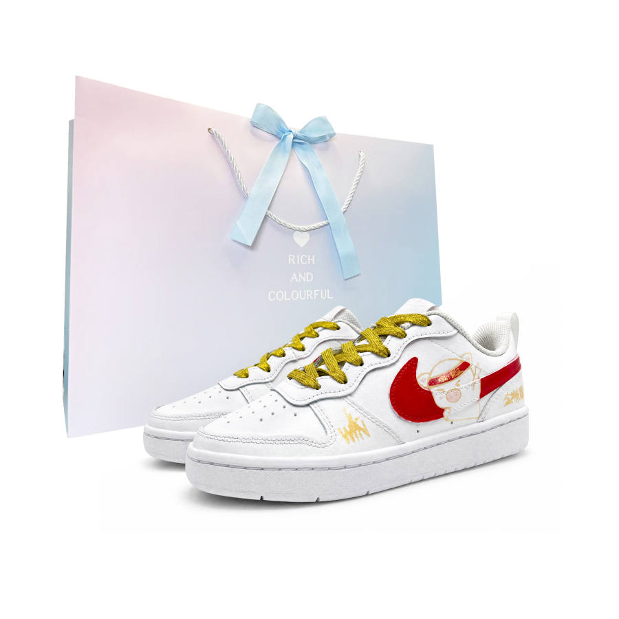 Nike Nike Court Borough Achieve Success In The Exam Leather Low top Kids' Skateboarding Shoes Red Gold Teenagers