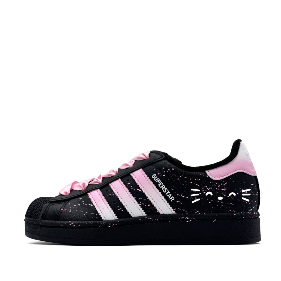 Adidas Originals Superstar 2 Starry Pink Cherry Blossom Leather Low top Kids' Skateboarding Shoes Pink Black Teenagers