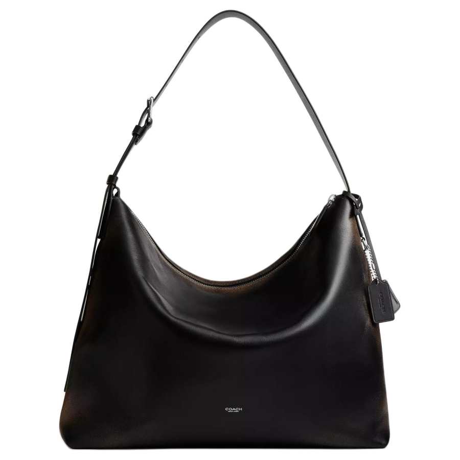 COACH Mott Messenger Bag Polished Glove Tanned Leather Blend Shoulder Bag Large Unisex Black & Light Brown & Yellow