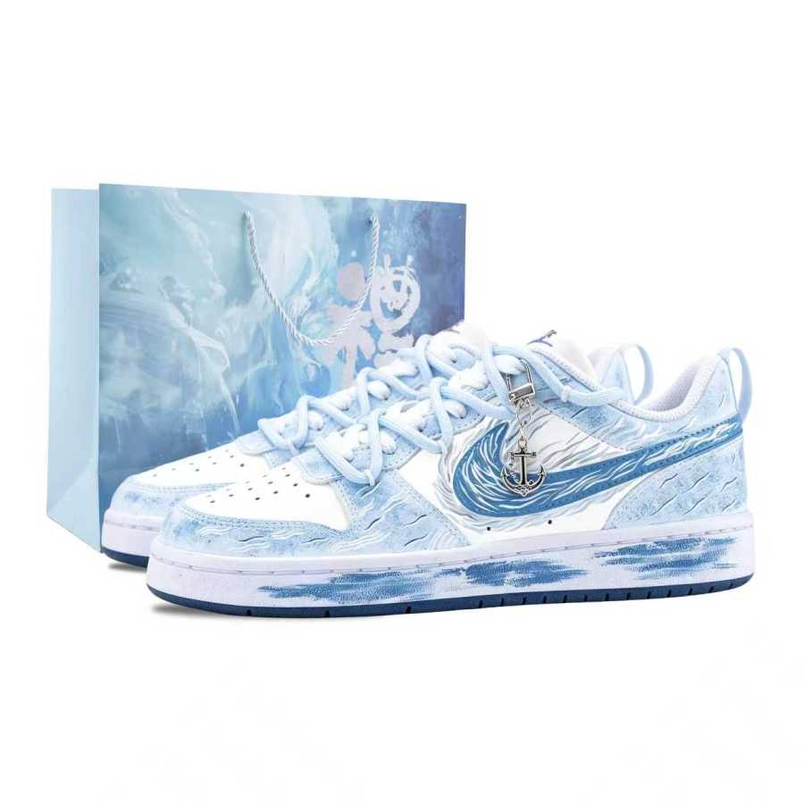 Nike Nike Court Borough Pedal Lan Abrasion Resistant Low top Kids' Skateboarding Shoes Blue White Unisex