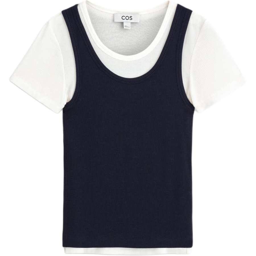 COS Knitwear Women's Navy Blue/Milk White Crew Neck Moderate