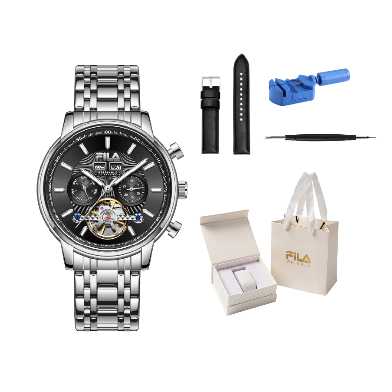 FILA Classic Collection Customizable Greeting Card Wrist Watches Mechanical Movement Black Dial Men's Watches