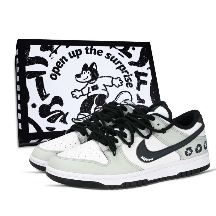 Nike Nike Dunk Black White, Trendy Recycled Leather Low top Skateboard Shoes Unisex
