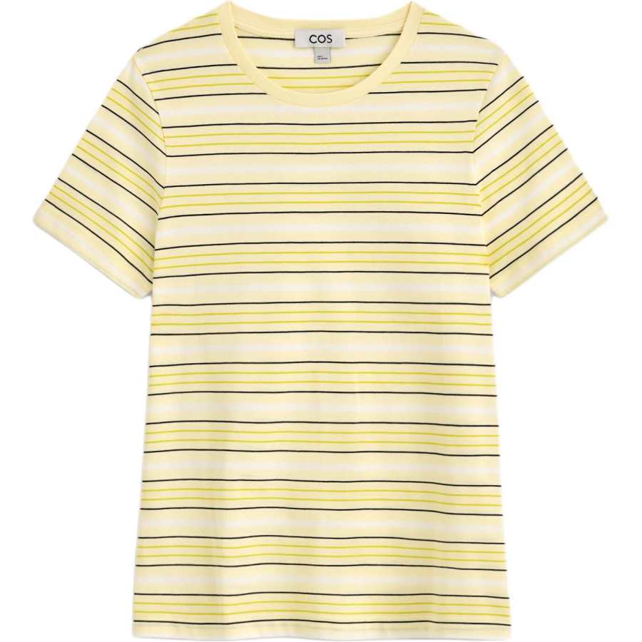 COS T Shirts Women's Yellow/White/Stripes Crew Neck