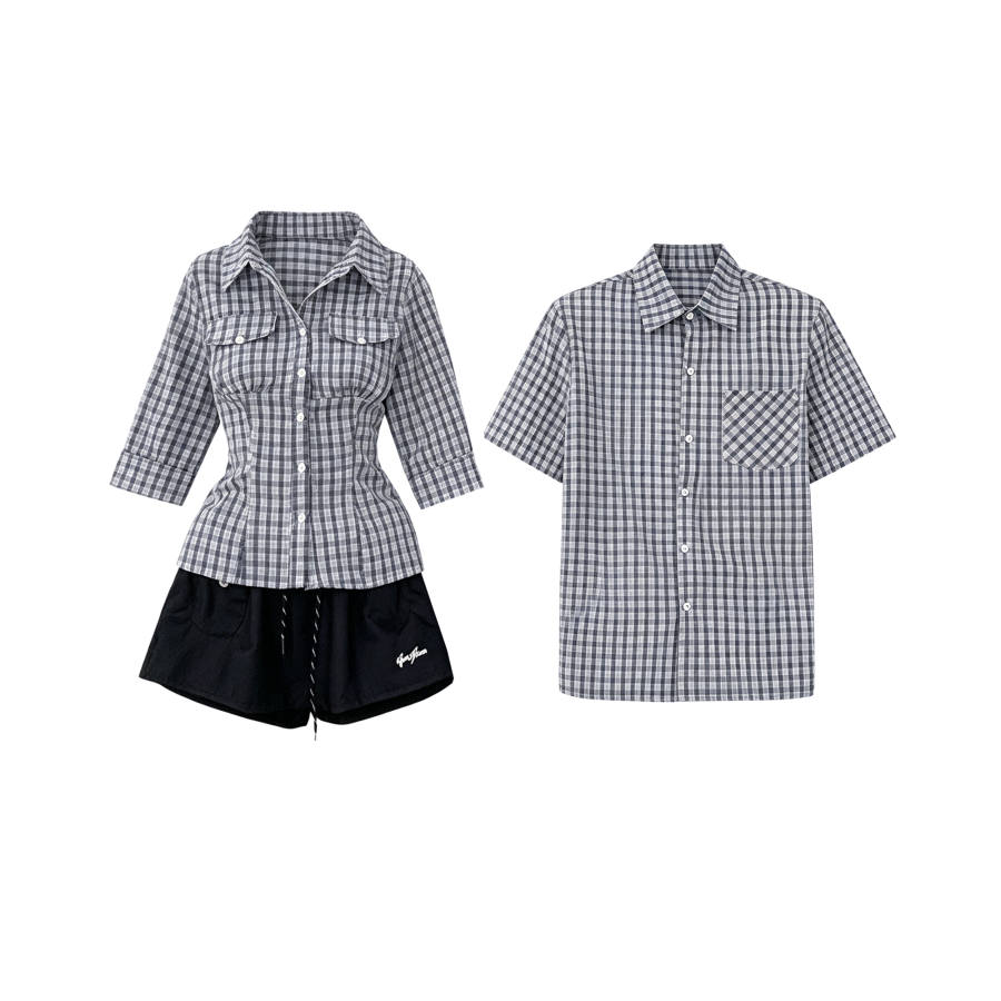 TUSHIFEI Couple Sets Women's Polo Collar Moderate Short Skirt