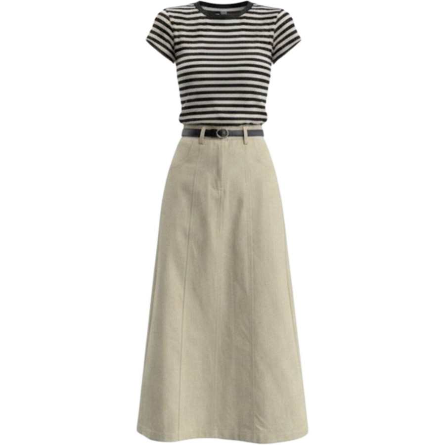 CHARM GLOW Two Piece Skirt Sets Women's Crew Neck Thin Midi Skirt