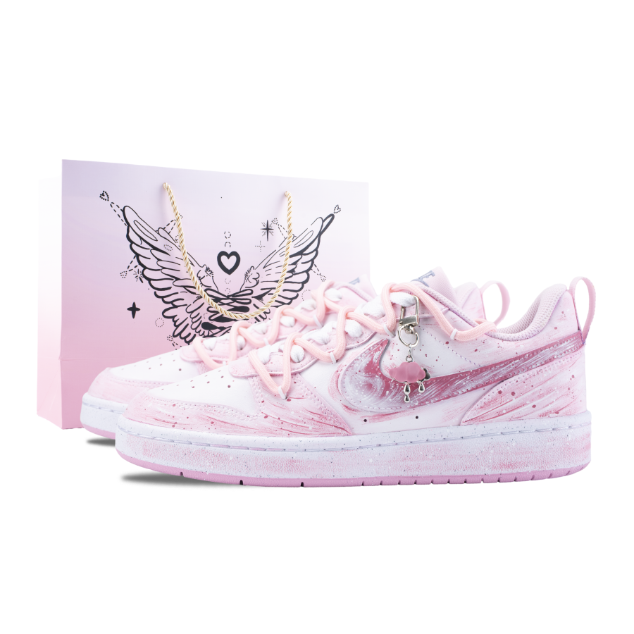 Nike Nike Court Borough Pink Mist Yarn Leather Low top Kids' Skateboarding Shoes Pink White Teenagers