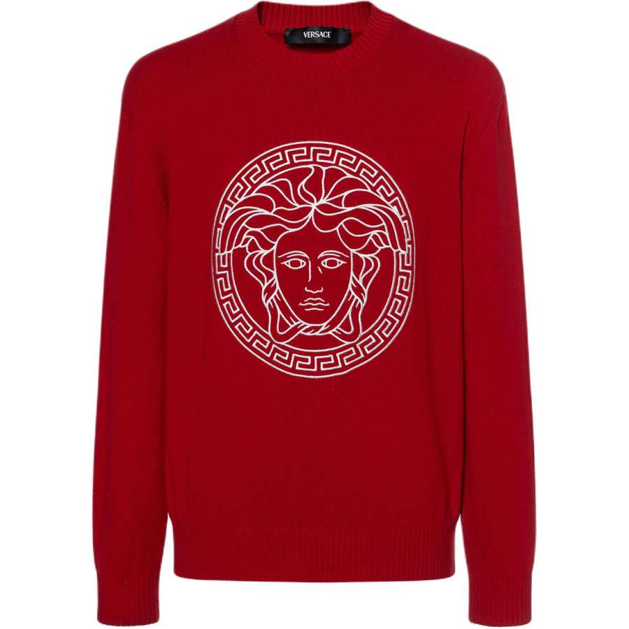 VERSACE Knitwear Men's Red Crew Neck Moderate Other