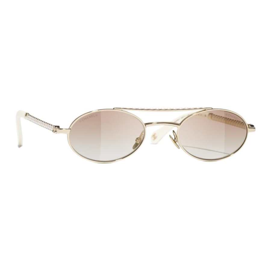 CHANEL Metal Oval Sunglasses Women's White