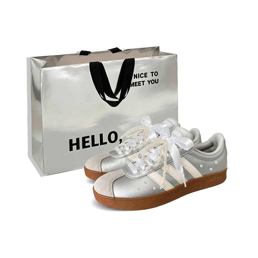 Adidas Adidas VL Court Base White Brocade Dance Order Low top Skateboard Shoes Unisex Silver White