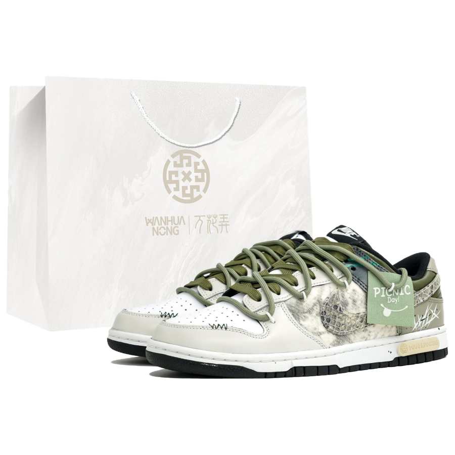 Nike Nike Dunk Kaleidoscope, Street Picnic, Shopping Bag Abrasion Resistant Low top Skateboard Shoes Men's White Green
