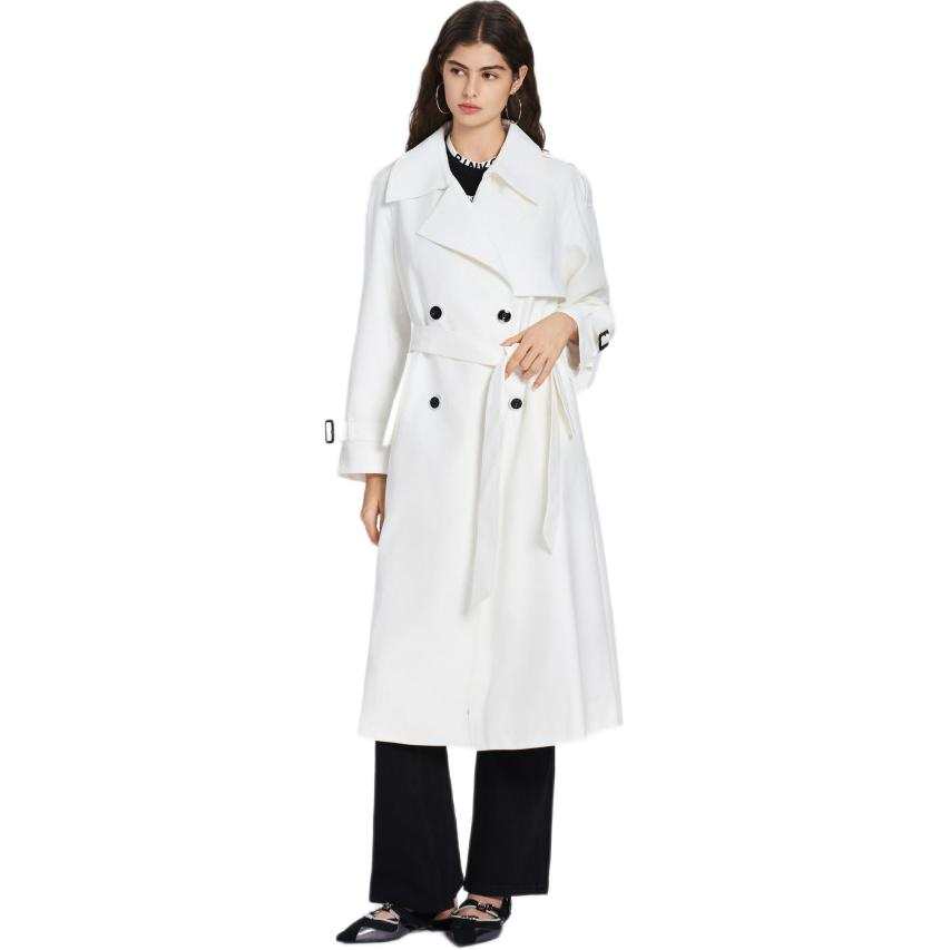 PINKO Trench Coats Women's White Lapel Moderate Straight Fit
