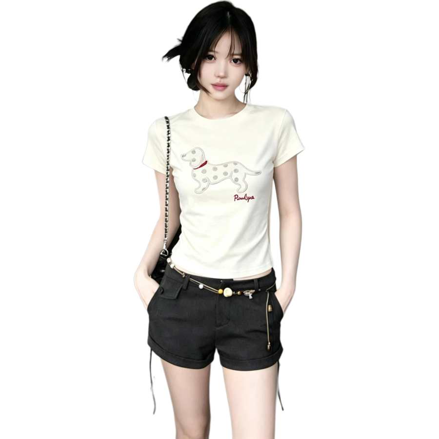 VENICEW T Shirts Women's Light Apricot Crew Neck Moderate Straight Fit