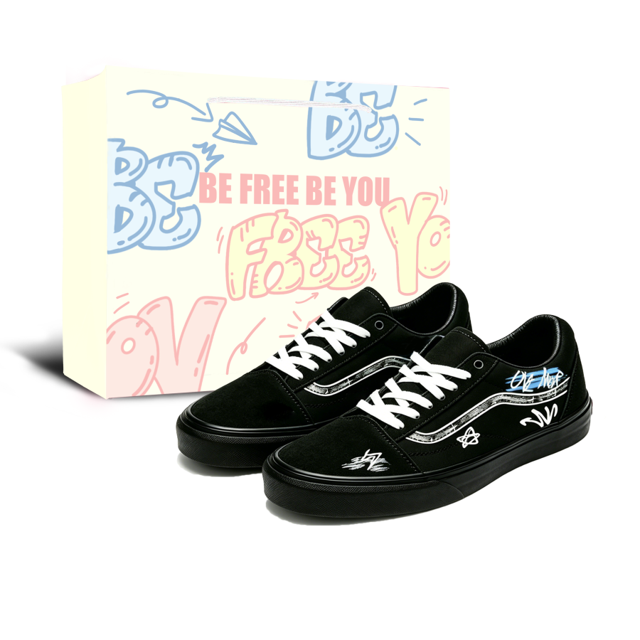 Vans Old Skool Black Tide Sketch Canvas, Suede Abrasion Resistant Low top Skateboard Shoes Unisex Black
