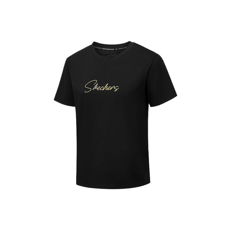 Skechers T Shirts Women's Carbon Black 0018 Crew Neck Moderate