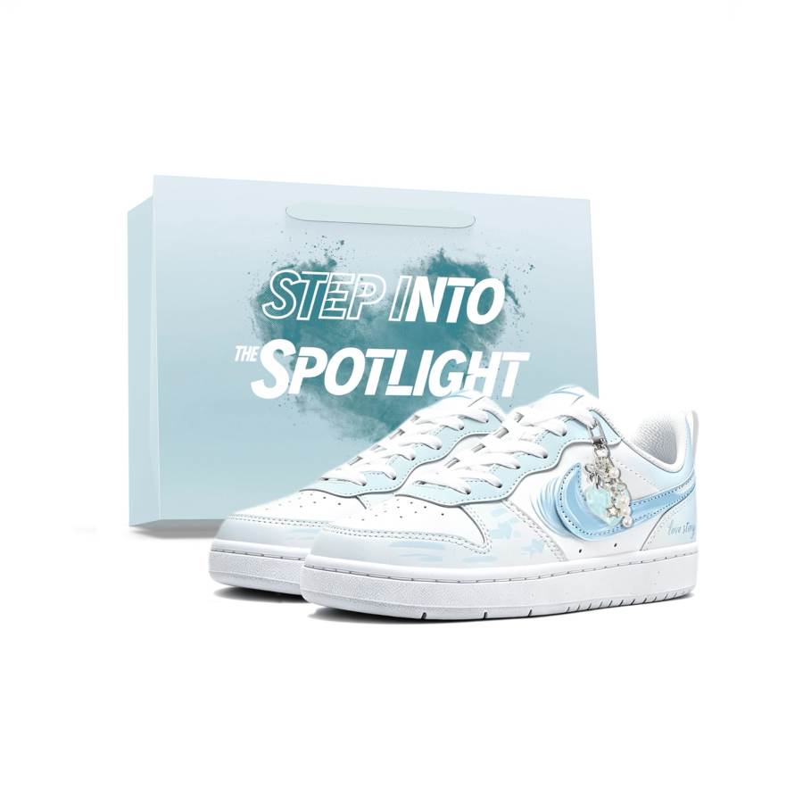 Nike Nike Court Borough Ice Island White Blue Pu Slip Resistant Lightweight Low top Skateboard Shoes Women's