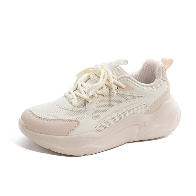 WARRIOR Chunky Sneakers Women's Low Top Beige Khaki, White Blue, Beige