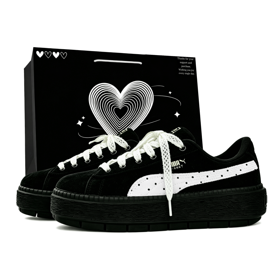PUMA Platform Trace Abrasion Resistant Height Increasing Low top Skateboard Shoes Women's Black White