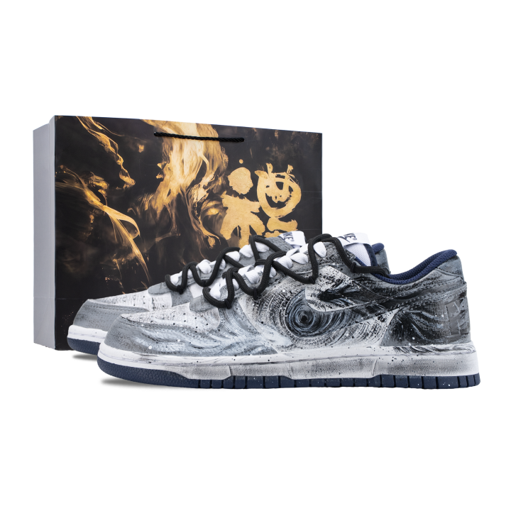 Nike Nike Big Ink Abyss Slip Resistant Abrasion Resistant Low top Skateboard Shoes Men's Black White