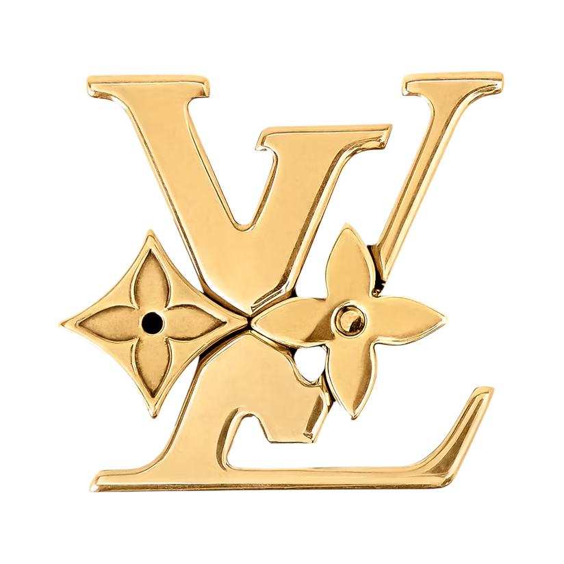 LOUIS VUITTON Monogram Row Gold Plated Metal Brooches Men's Gold