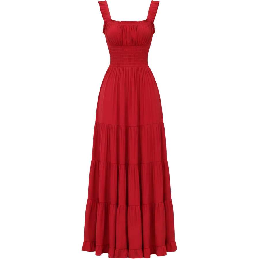 CHARM GLOW Slip Dresses Women's Red Camisole Thin Long Skirt