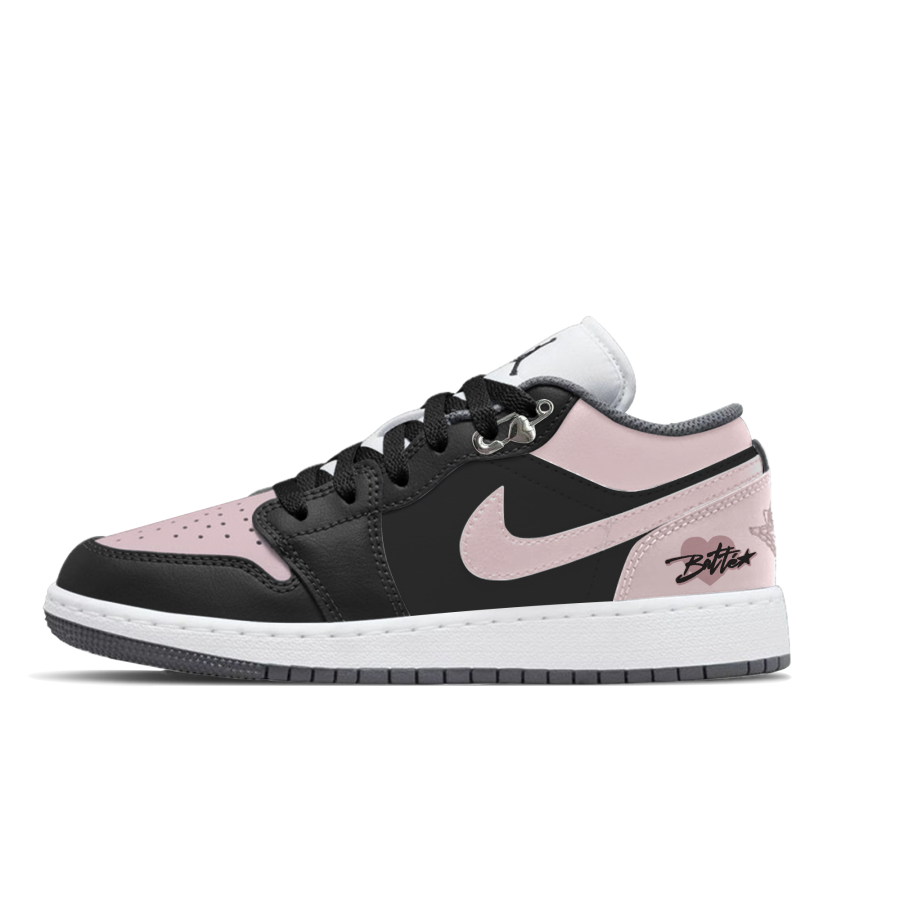 Jordan Jordan Air Jordan 1 Pink Mist Black Island Slip Resistant Abrasion Resistant Low top Children's Basketball Shoes