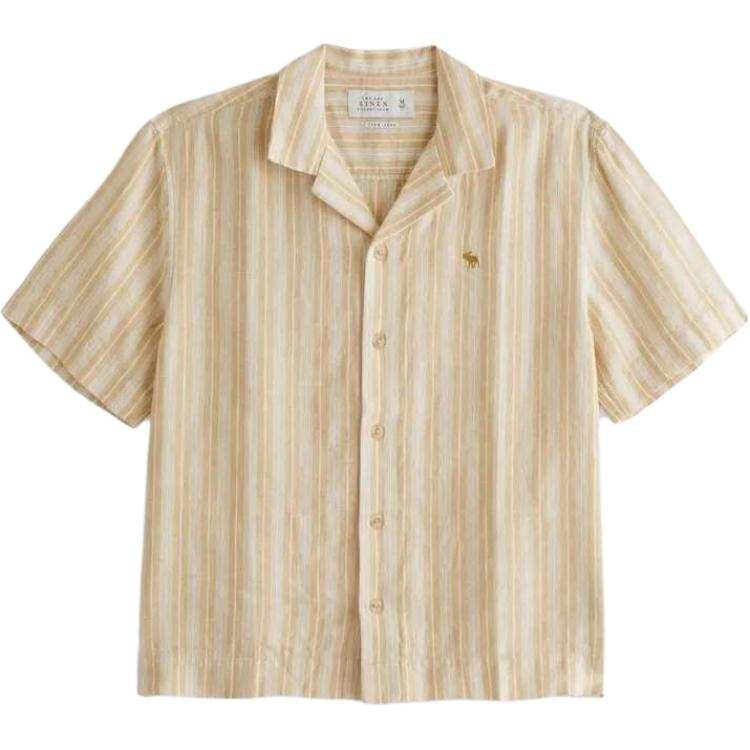 Abercrombie&Fitch Shirts Men's Yellow Stripes Lapel Moderate
