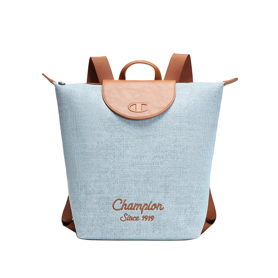 Champion Fabric, Synthetic Leather Backpack Regular Unisex Denim Blue/Ginger Color/Pinecone Brown