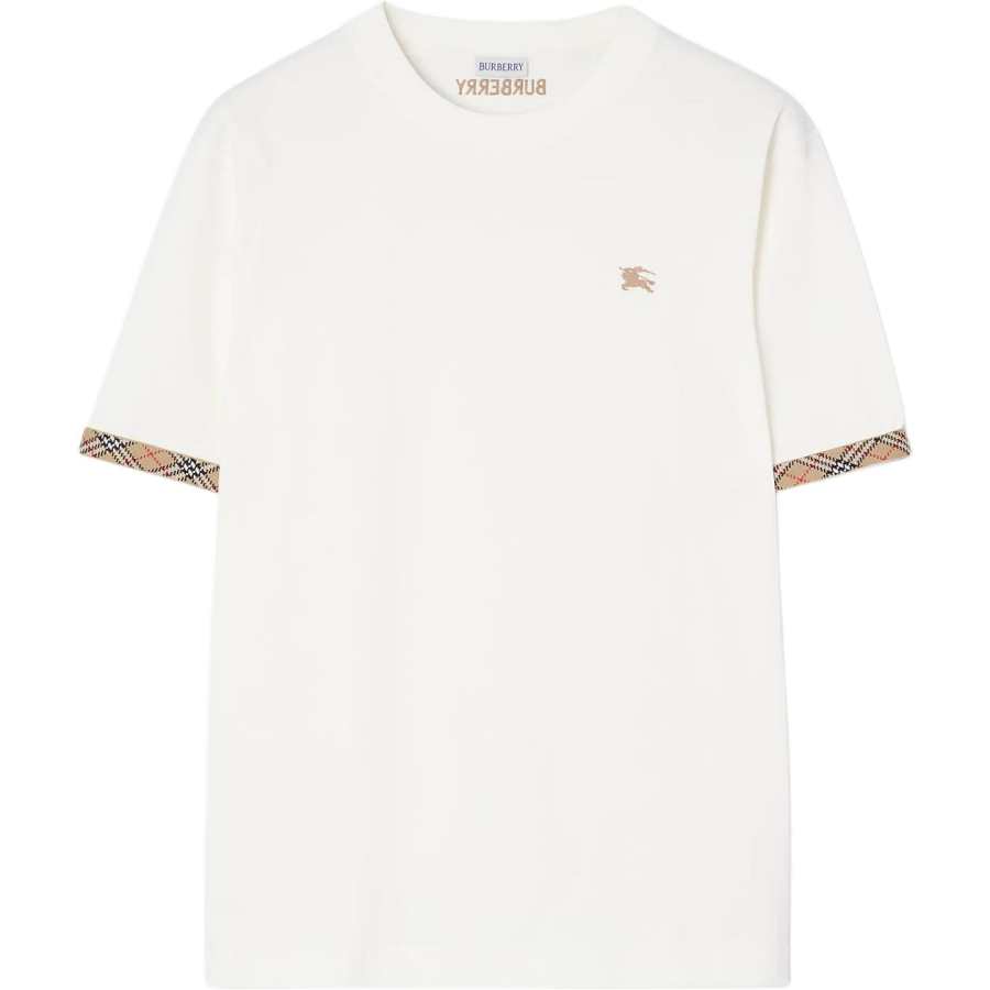 Burberry T Shirts Men's Pink White Crew Neck Moderate Straight Fit