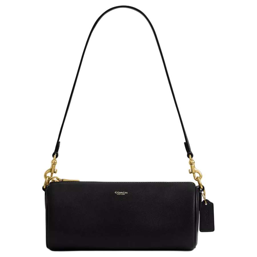COACH Barrel Cow Leather Cylinder Bag, Shoulder Bag Small Women's Black