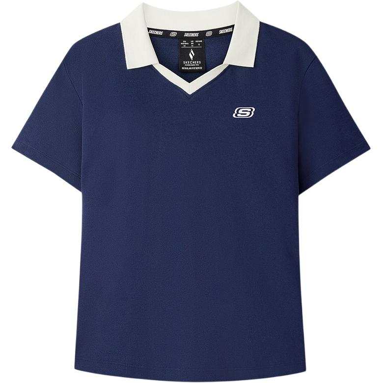 Skechers Polo Shirts Women's Dark Blue/White Lapel Moderate