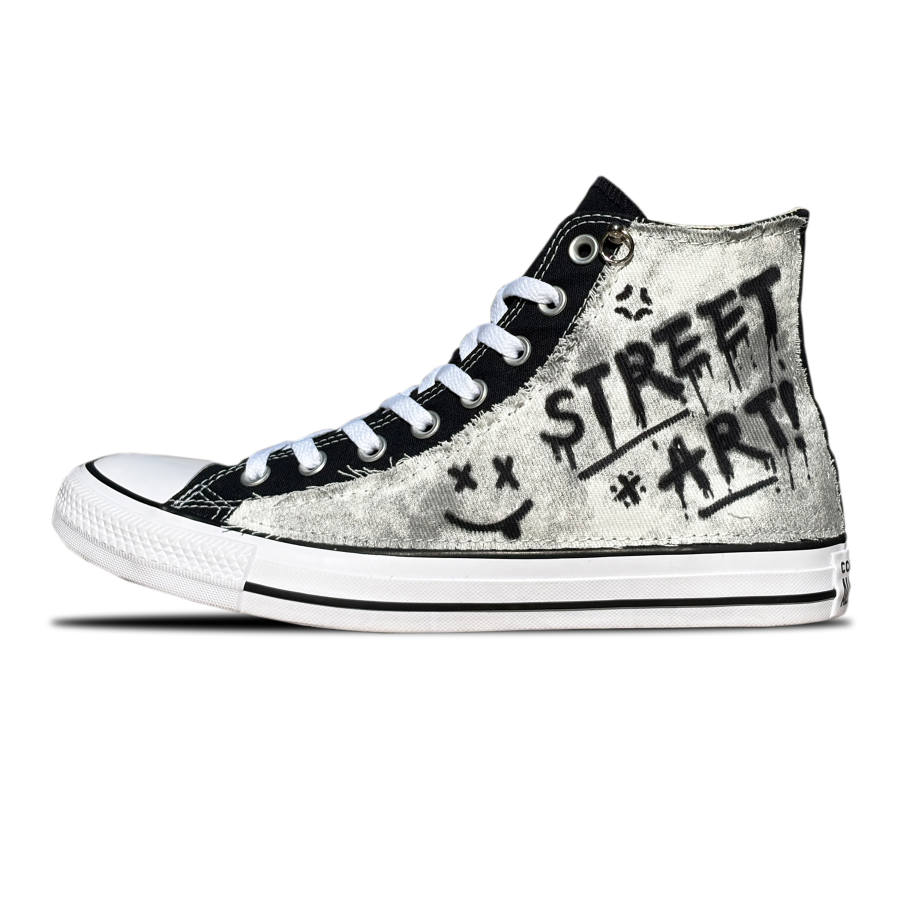 Converse All Star American Graffiti Slip Resistant Abrasion Resistant High top Canvas Shoes Unisex Black White Gray