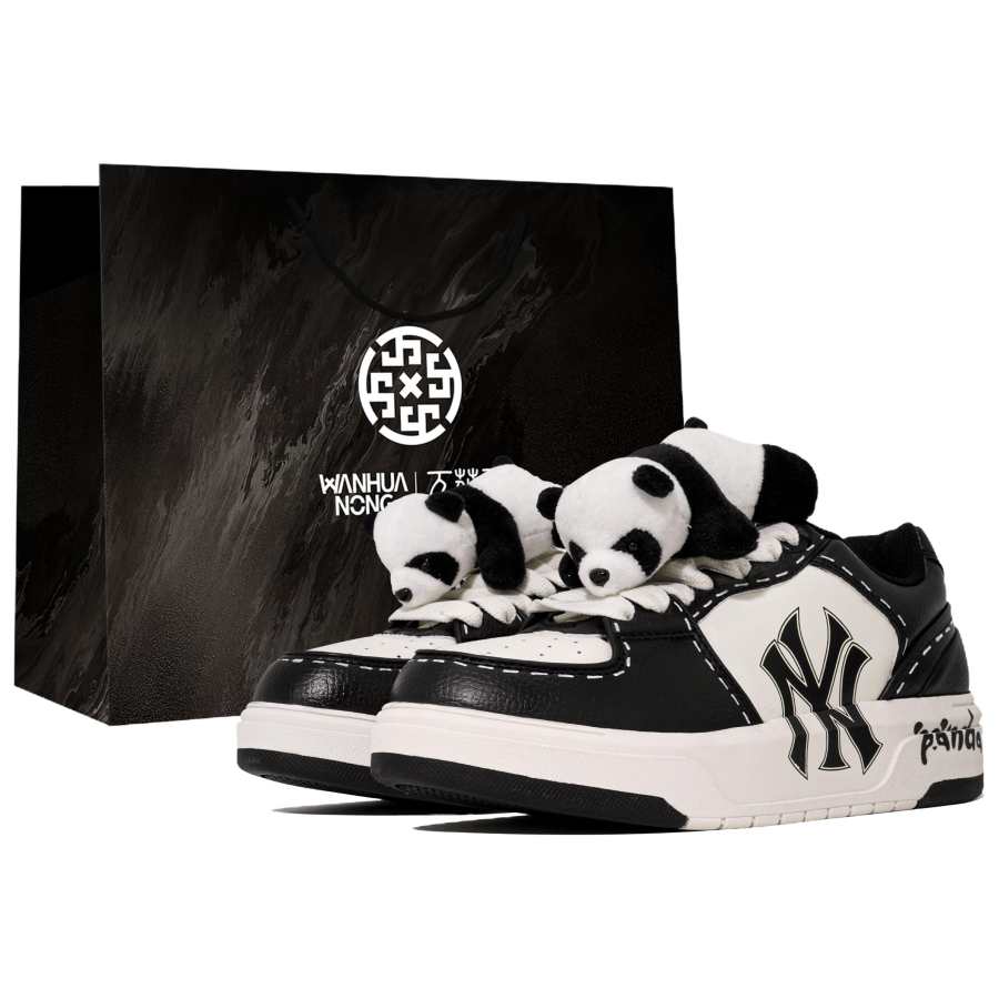 MLB Chunky Liner PU Multiflower, Panda Black, Shopping Bag Abrasion Resistant Low top Skateboard Shoes Unisex