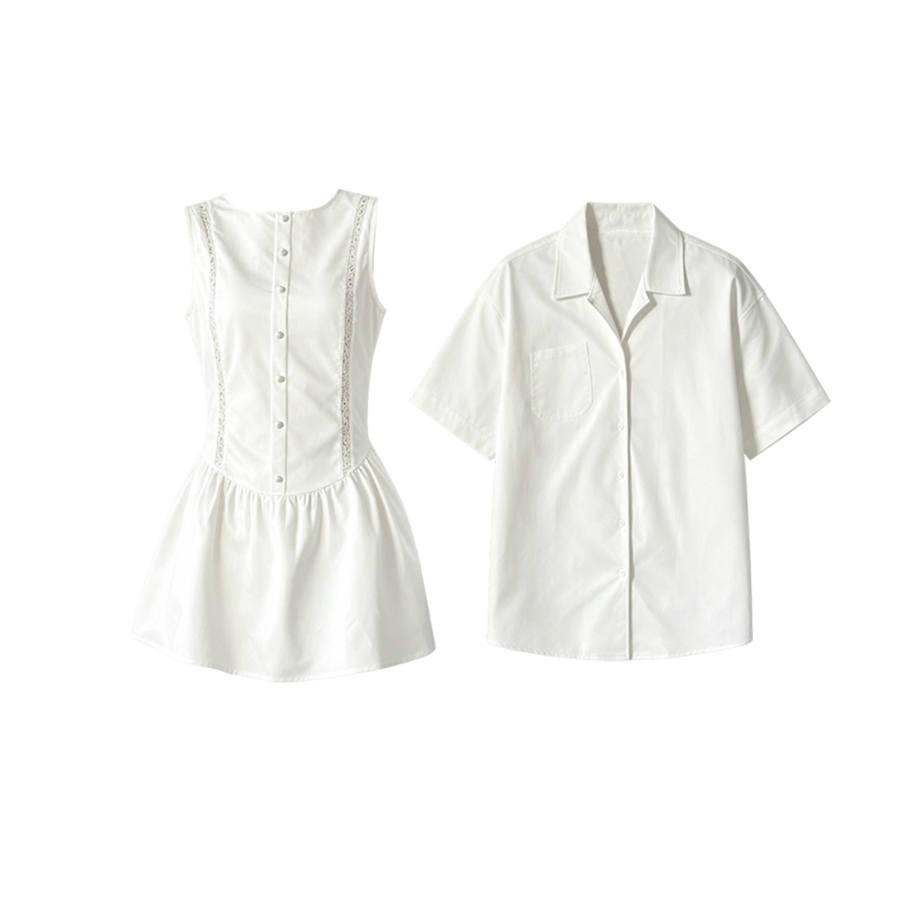 TUSHIFEI Couple Sets Women's Polo Collar Moderate Short Skirt