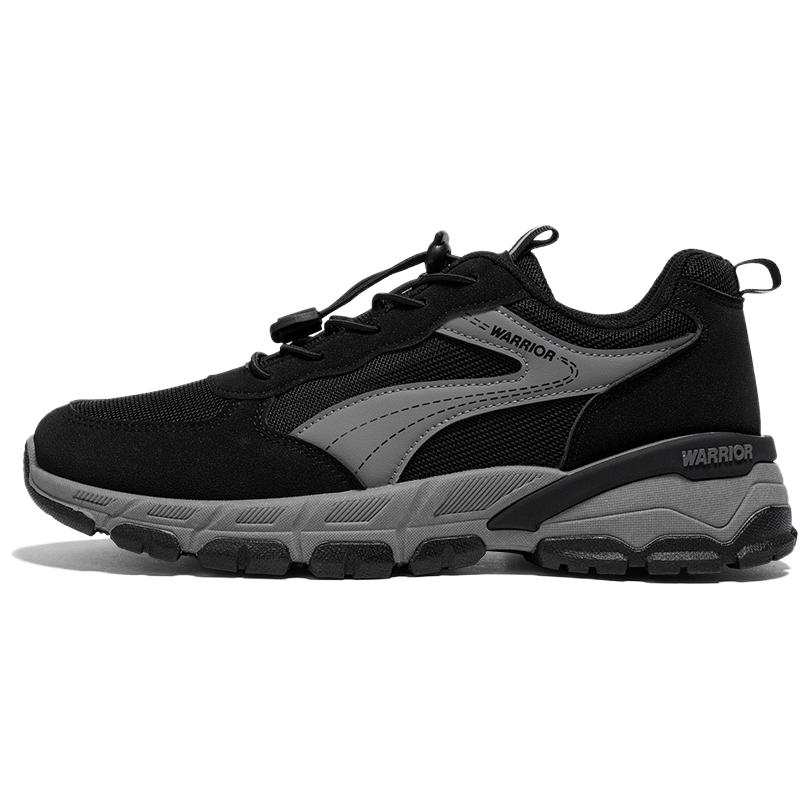 Warrior Synthetic Leather, Textile Lightweight Cushioning Abrasion Resistant Low top Casual Shoes Men's Black Gray