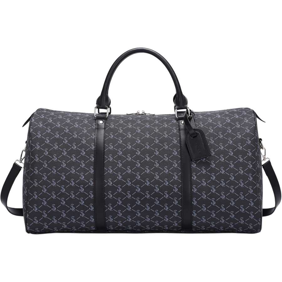 Slazenger PVC Boston Bag, Gym Bag, Travel Shoulder Bag, Crossbody Bag, Handbag Unisex Pattern Black